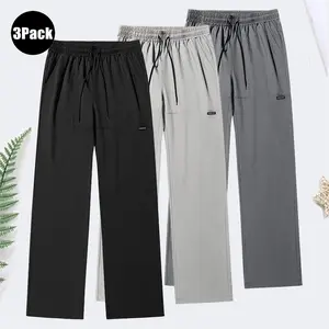 Men’s Ice Silk Straight-Leg Pants Multi-Pack – Lightweight, Breathable, Quick-Dry Casual Long Pants, Fabric, Menswear