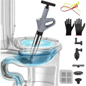 High Pressure Heavy Duty Toilet Plunger Set with Gloves, 2 Hair Snakes, 2 Hair Filters, Toilet Auger Air Drain Blaster for Bathroom Kitchen Plumbing Clogs