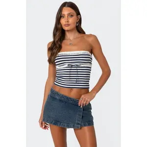 Edikted Women's Striped Eyelet Trim Tube Top
