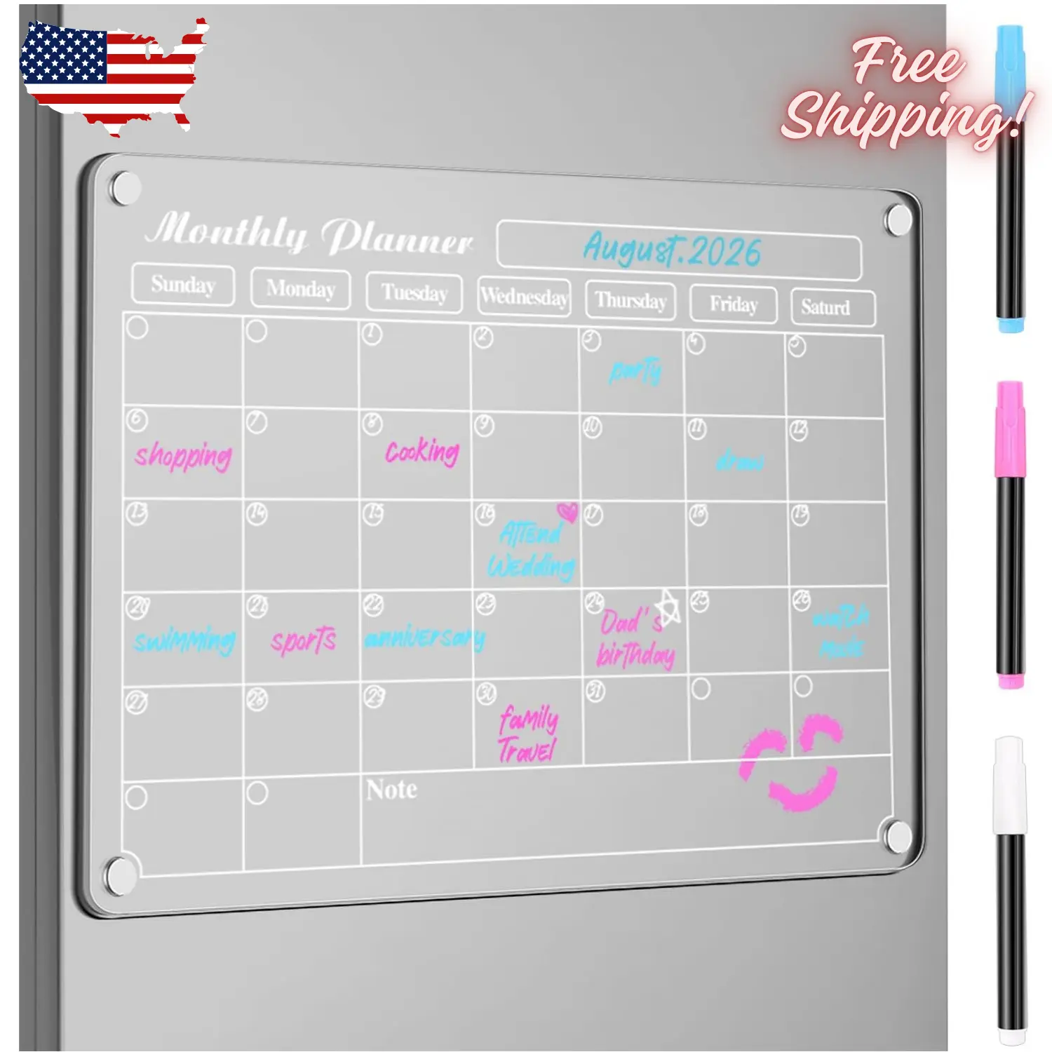 Fridge Calendars,15" x 11" 2026 Planning Pads Acrylic
