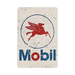 1 piece Retro Metal Mobil Logo Rustic Rust Oil Gas Station Metal Decor Auto Shop Garage Cave Club Bar Man Cave Garage Wall Decor 12x8 inch Best Gift for Racing Enthusiasts