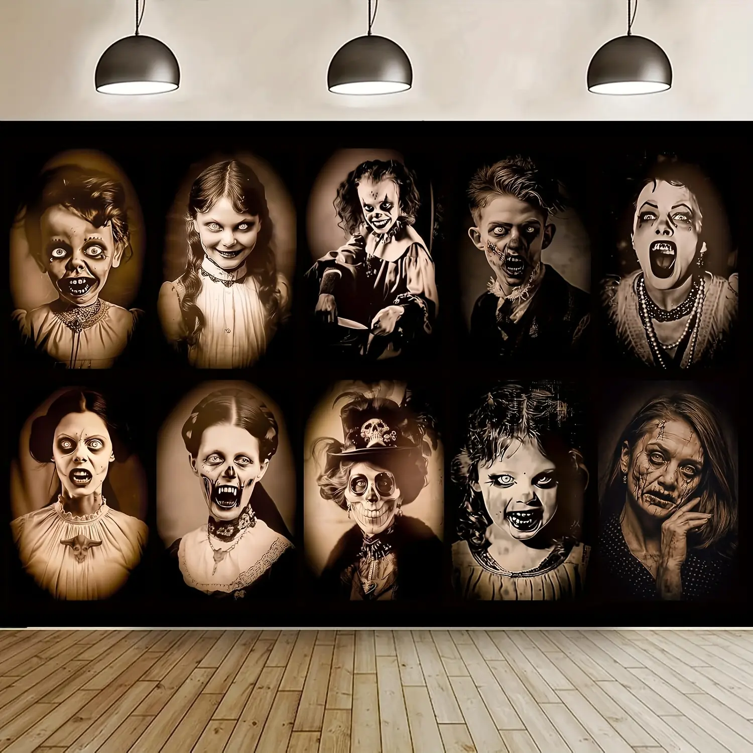 Gothic Mansion Halloween Changing Face Portrait Backdrop Kit - Lightweight, Wrinkle Resistant Synthetic Polyester Decor, Single Room Photo Booth Wall Supply for Halloween Parties, Decoration