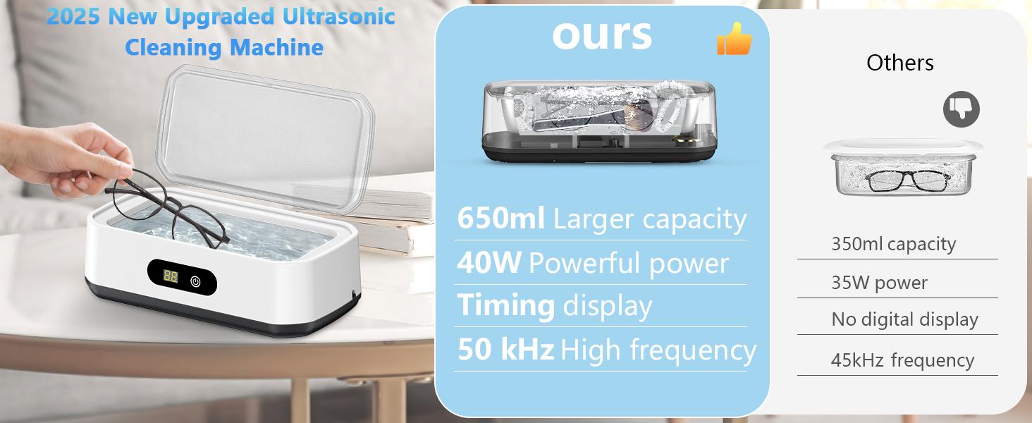 PKBD 2025 Upgrade Large Capacity Ultrasonic Cleaner 50kHz with 5 Modes Timer for Glasses Jewelry Dentures 304 Stainless Steel Tank 40W Engine 650ml Tank PKBD 2025 Upgrade Large Capacity Ultrasonic Cleaner 50kHz with 5 Modes Timer for Glasses Jewelry Dentures 304 Stainless Steel Tank 40W Engine 650ml Tank