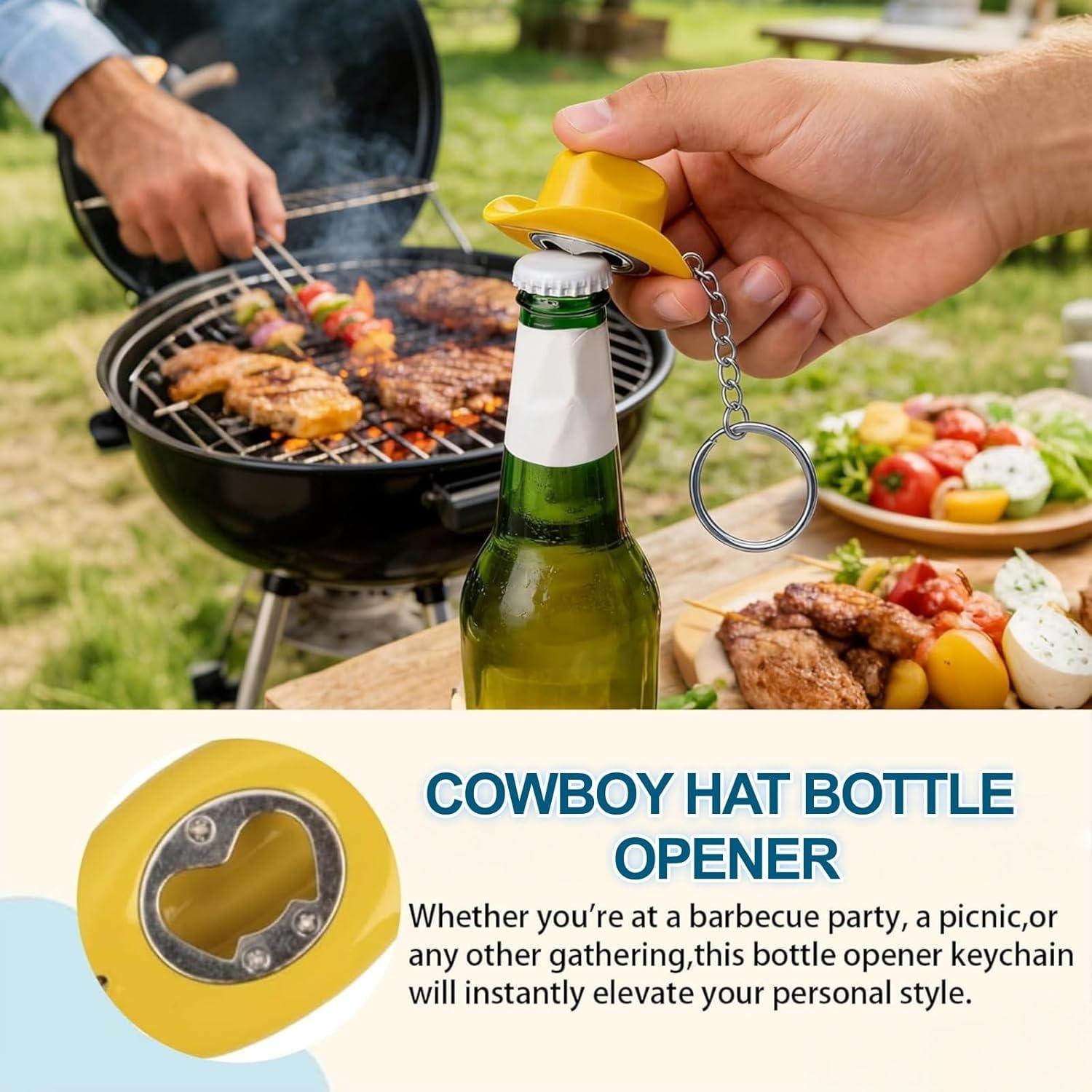 3-Pack Texas Western Cowboy Hat Bottle Opener Keychain, Multicolor Set, Portable Keychain for Outdoor Use, Parties & Gift Giving