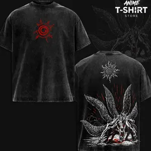Kurama -  NRT Nine-Tails Fox Vintage Washed T-Shirt, Relaxed Fit, Heavyweight Cotton, Unisex Streetwear Casual Wear, Gift for Anime Fans B6O