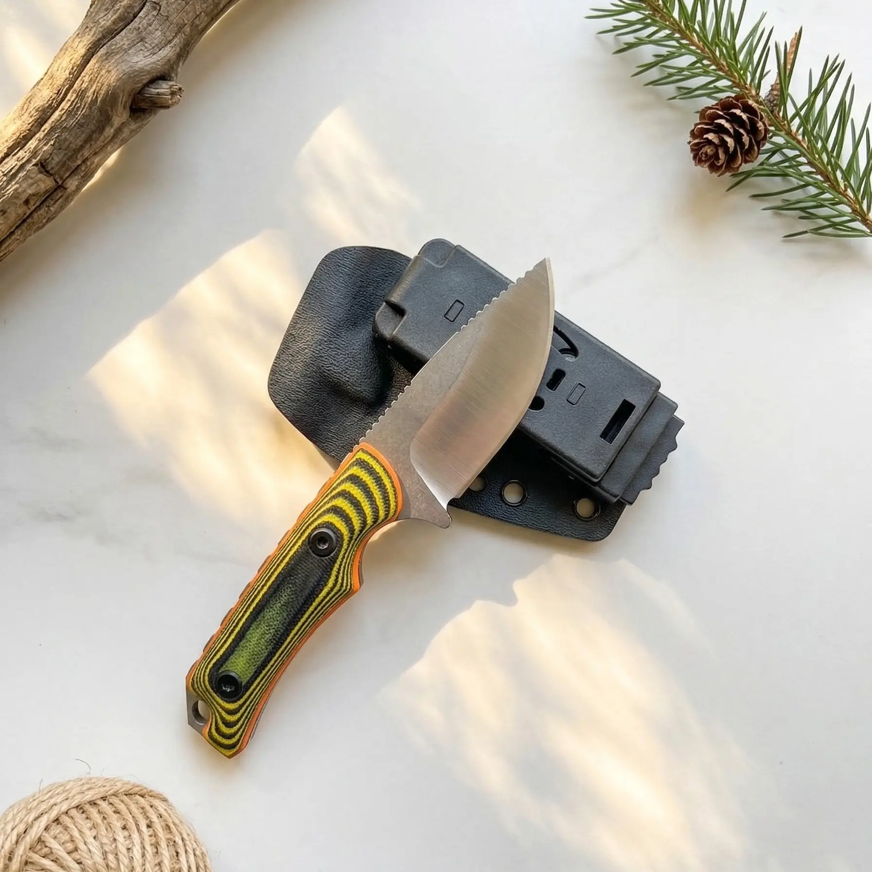 Fixed Blade Knife BM 15017 - 2.79" 8Cr13MoV Steel Full-Tang G10 Handle with Kydex Sheath, 0.26 lb Compact EDC Bushcrafting Knife, Outdoorsy Lifestyle Survival Gear, Men's Camping Cutlery Gift