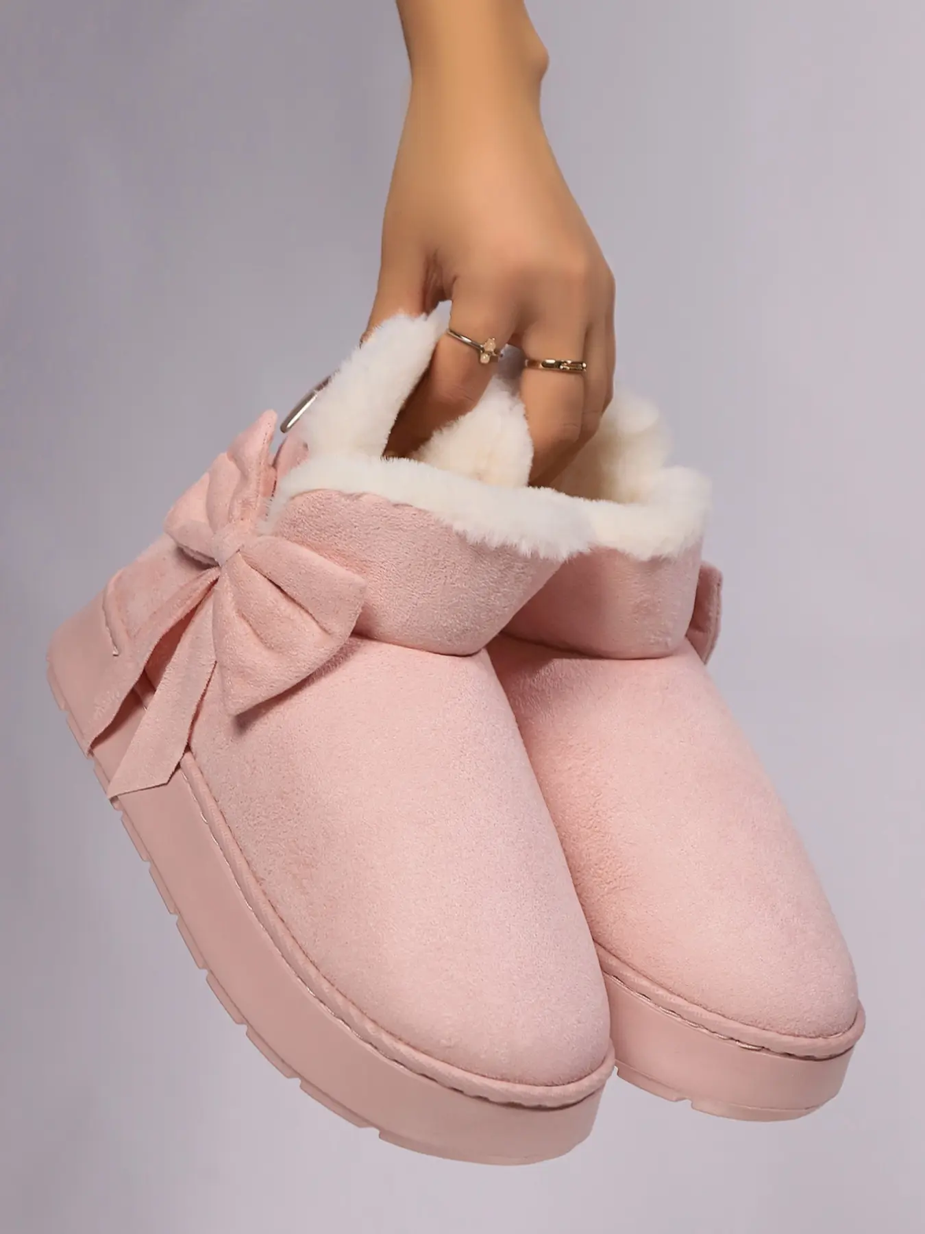 Women's Bowknot Classic Fleece-Lined Warm Snow Boots, Suede-Like Thickened Soft Ankle Boots, Lace-Free Lazy Slip-On, Non-Slip Wear-Resistant Thickened Soles (Indoor & Outdoor), Multiple Colors, Boot Bows, For Daily Outdoor, Home We