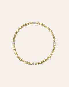 3mm Gold Segment Bead Bracelet with Diamond Beads