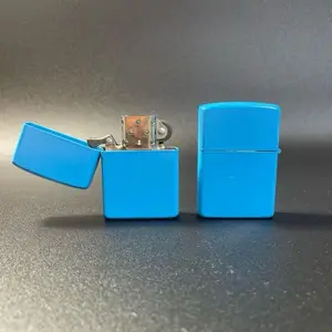 flip top lighter. sky blue full color lighter. full metal outdoor camping lighter. windproof lighter