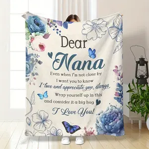 Floral Print Nana Gift Blanket - Heartfelt Message Throw, Soft 280GSM Flannel Material for Sofa Bed Office Camping, Grandmother's Day Birthday Special Occasions
