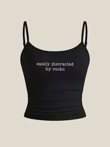 Y2K Sexy Letter Print Cami Top, Adjustable Thin Straps, Slim Fit Short Crop Tank, Summer New Arrival, Comfortable Skin-Friendly Fabric