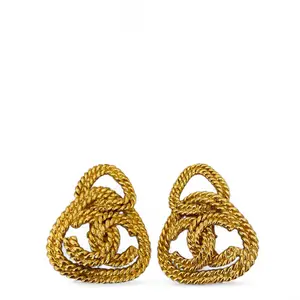 Pre-owned Chanel CC Braid Clip On Earings Gold Plated (007sc)