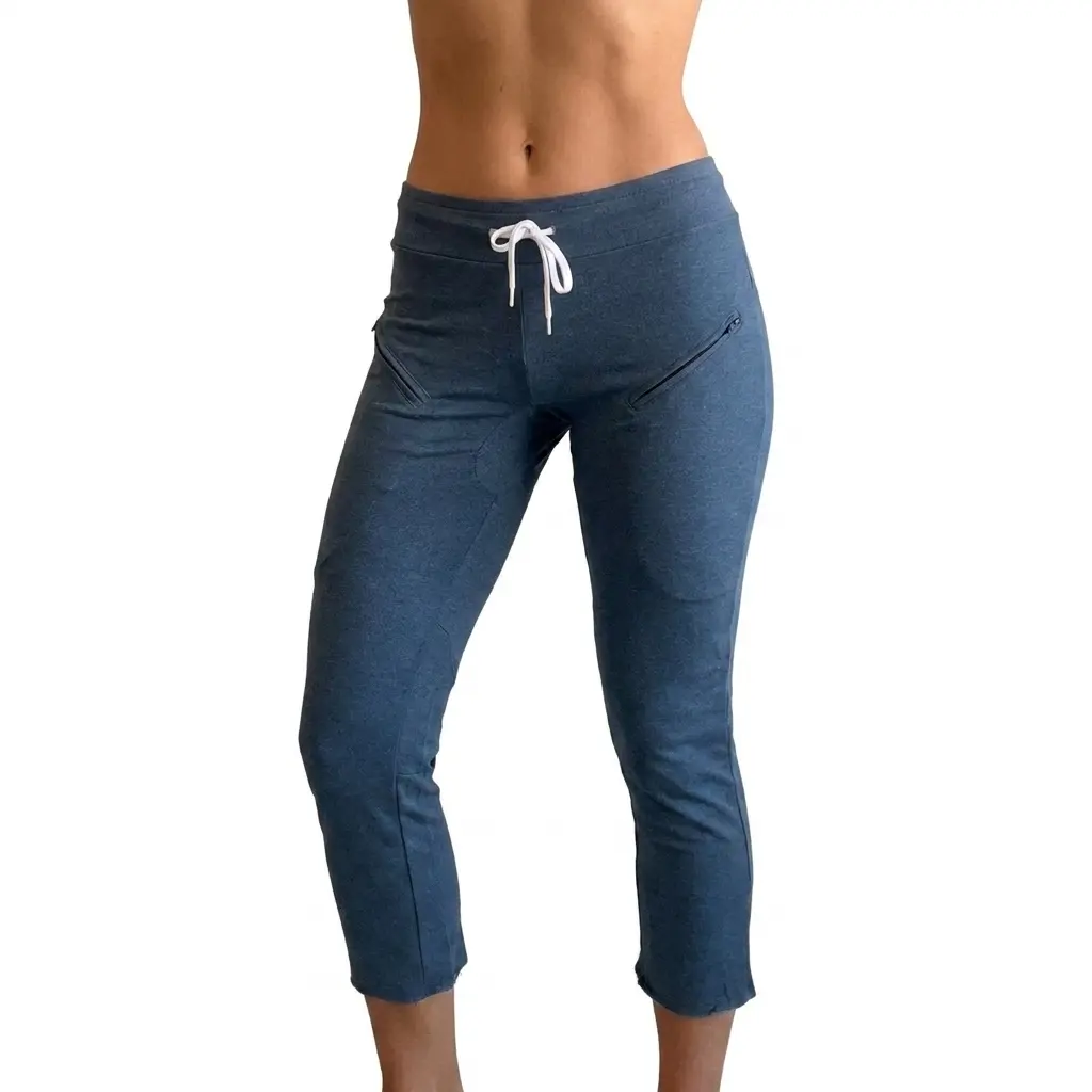 Women's PERFORMANCE Premium 4/5 Zipper Pocket Capri Yoga Pants (Coral Blue Heather)