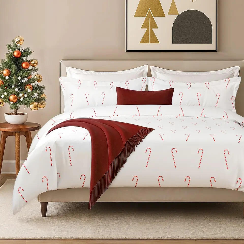 CGK | Holiday Duvet Cover Set – Festive Prints, Soft, Include Pillow Shams, Wrinkle Resistant, Fade-Free, Zipper Closure,Wreaths, Candy Canes, Trees- Comforter Insert Not Included