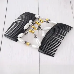 1pc [Double Clips Magic Hair Comb] Handmade Beaded Decor Stretch Comb Magic Beading Hair Comb Double Clips Hair Styling Accessories For Women