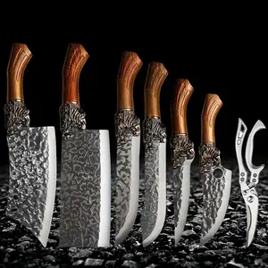 Thickened and durable professional kitchen chef set, multi-functional kitchen , thickened stainless steel material, suitable for kitchen cooking, catering industry kitchen cooking knife High Carbon Steel Butcher Knife Set masakan  rumahan