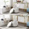 CHAIRUS 3-in-1 Sherpa Foam Soft Seat Ottoman Stool - 360° Swivel Ease, Foldback Backrest, Footstool with Storage, Hidden Lid, 16.5"w x16.5"d x17.5"h, Modern Cylindrical Vanity Furniture for Small Spaces (Home Decor)