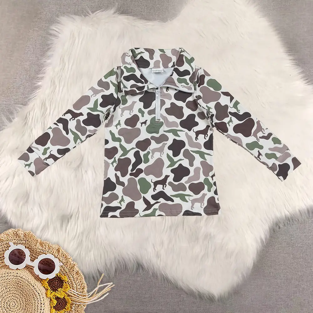 New Clothes Sibling Camo Duck Boys Long Sleeve Zip Pullover Hunting Dog Jacket for Kids Wear