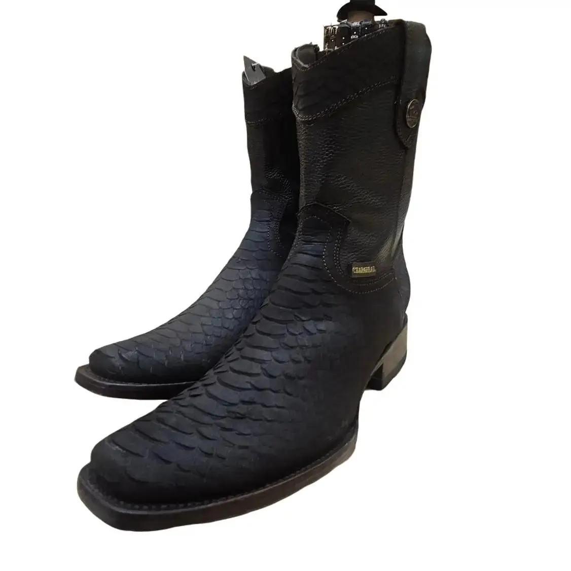 Chaparral Dark Brown Imitation Python Leather Men's Rodeo Boots with Unique Figure Pattern - Cowboy Style, Shoe, Footwear