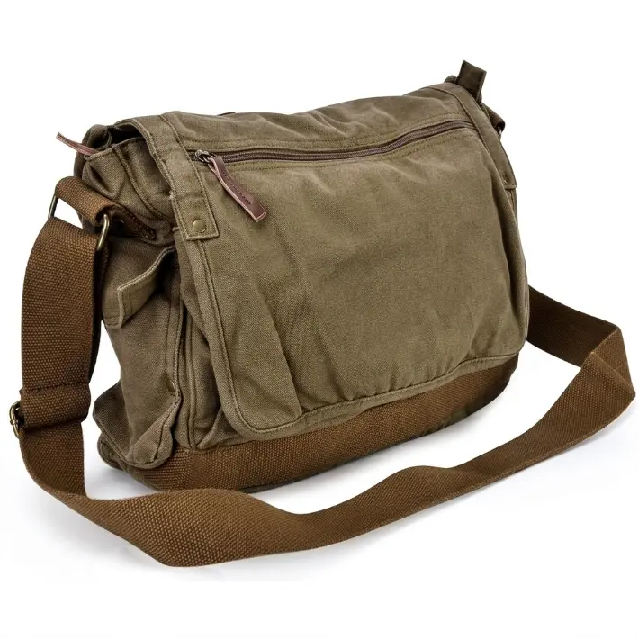 GOOTIUM Vintage Men's Adjustable Crossbody Messenger Bag, Multi Pocket Convenient Carry Shoulder Bag, Water Resistant Casual Daily Work Travel Satchel Bag For Men