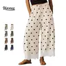 UANEO Womens Polka Dot Wide Leg Palazzo Pants High Waisted Summer Lace Trim Cropped Baggy Trousers with Pockets