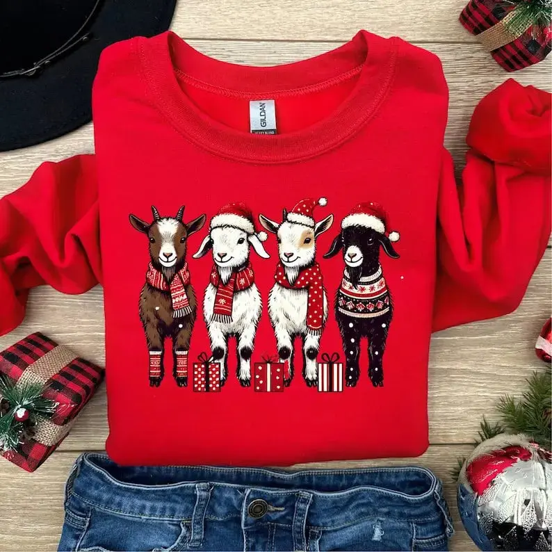 Goat Lover Animal Christmas Sweatshirt/Shirt, Funny Farm Animal Sweatshirt, Cute Goat Christmas Hoodie, Goats in a Row Tee, Holiday Gift for Goat Mom