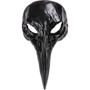 Scary Creepy Crow Raven Mask Halloween Costume for Men Women, Long Nose Zanni Raven Crow Bird Beak Skull Mask Plague Doctor Costume Full Face Party Ball Prom Adult Masquerade - Black Accessories Unisex Strap