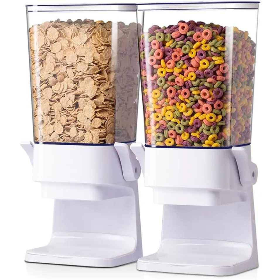 Cereal Dispenser Countertop 2 count, Cereal Containers Storage, 5L Organization and Storage Containers for Kitchen, Dry Food Dispenser for Rice, Grains, Nuts, Snack,Oatmeal, Pet food, White