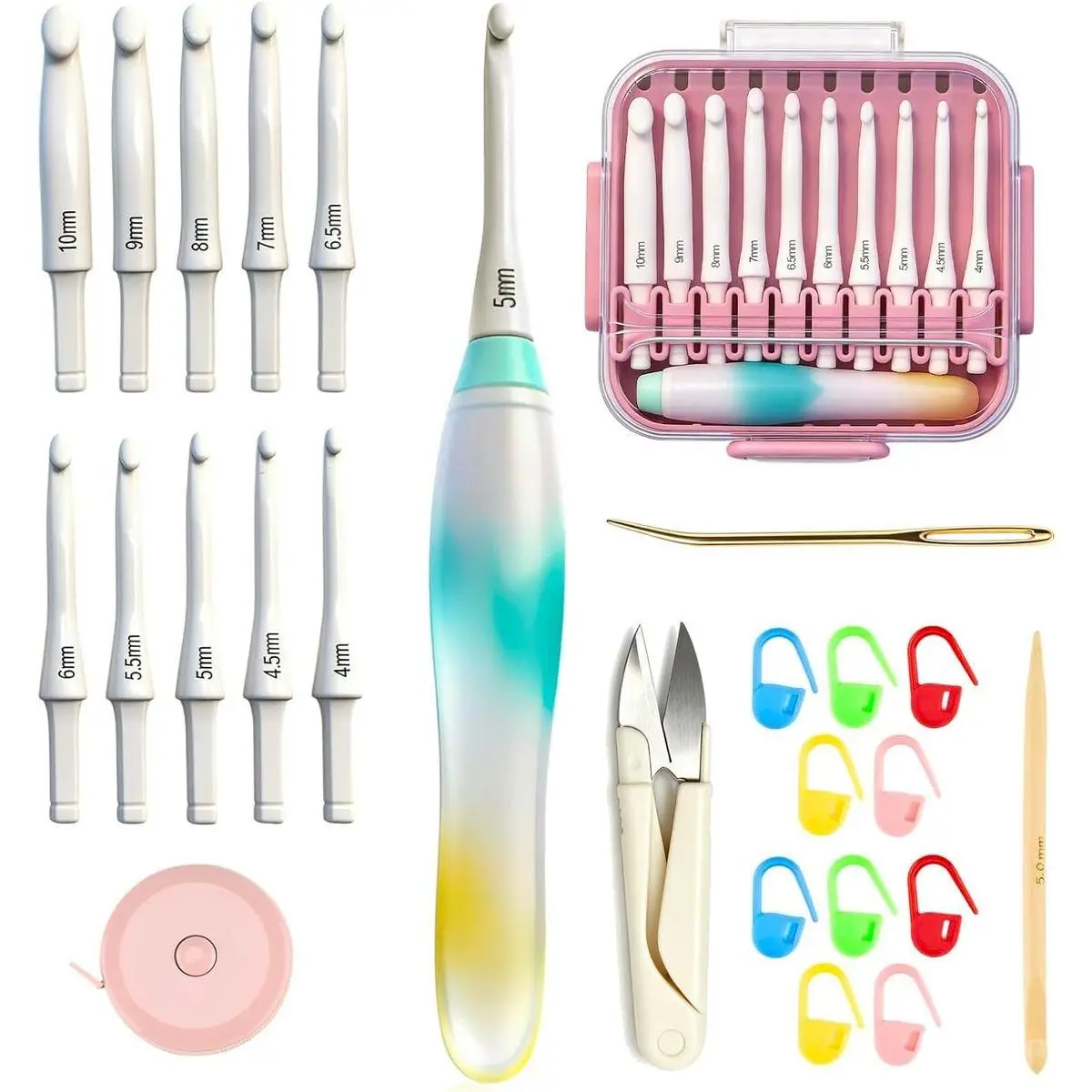 Crochet Hooks Set - Gel-Infused Jelly Touch Ergonomic Handle, 10 Sizes Interchangeable, All-in-One Kit with Organized Case for Beginners & Crafters