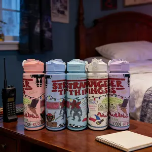 LDSK Stranger Things Theme Insulated Lightweight Portable Cup, Custom Retro Horror Graffiti Print, Reusable with Lid and Straw, Ideal Gift for Travel Work School