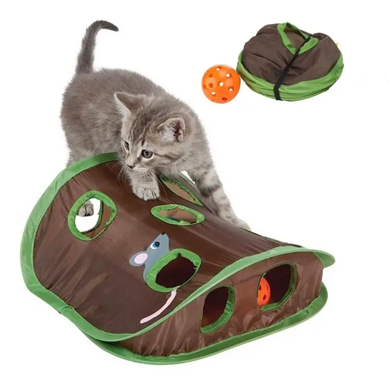 9-Hole Tunnel Cat Toy, 1 Count Foldable Interactive Cat Toy, Pet Play Toy For Indoor & Outdoor