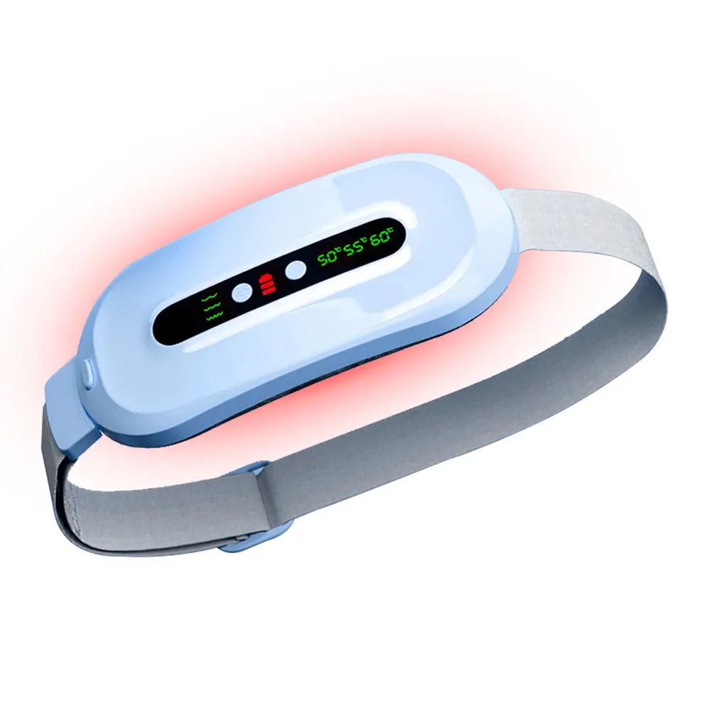 Wearable Electric Menstrual Heating Pad with Gray Strap, Lithium Ion Batteries, Vibration Massage & 3-Level Abdominal Relief, Cramps Warming Belt, Ideal Birthday Gift for Women