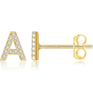 Initial Stud Earrings for Girls, Sterling Silver Post Toddler Hypoallergenic Screw Backs 14K Gold Plated Letter Initial Earrings for Women Jewelry Gifts