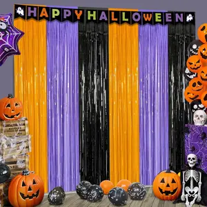 3 Packs 3.3ft x 6.6ft Orange  Black Metallic Tinsel Foil Fringe Curtains Photo Booth Props for Halloween Birthday Bridal Shower  Shower Bachelorette Holiday Celebration Party Decorations