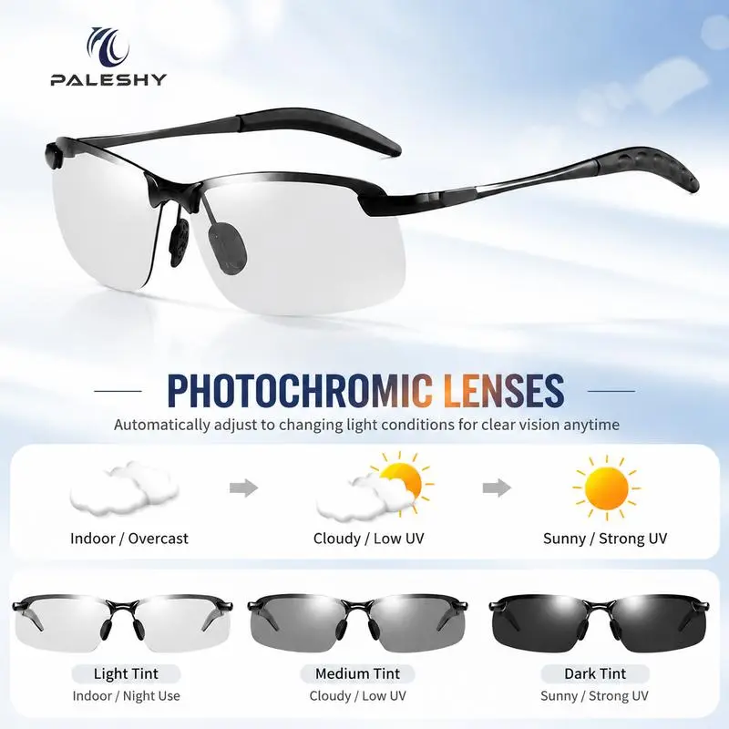Paleshy Smart Photochromic Sunglasses | Oversized Square Design | 2-in-1 Day & Night Use | Polarized UV400 Protection | Stylish Unisex Accessory
