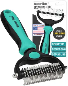 Double Sided Dog Grooming Brush, Deshedding Dematting Undercoat Rake for Dogs Cats, Reduce Shedding Pet Hair Remover Tool