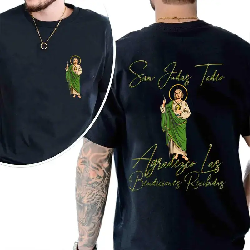 Latino Saint Judas Tadeo Two Sides Cotton TShirt Classic Fabric