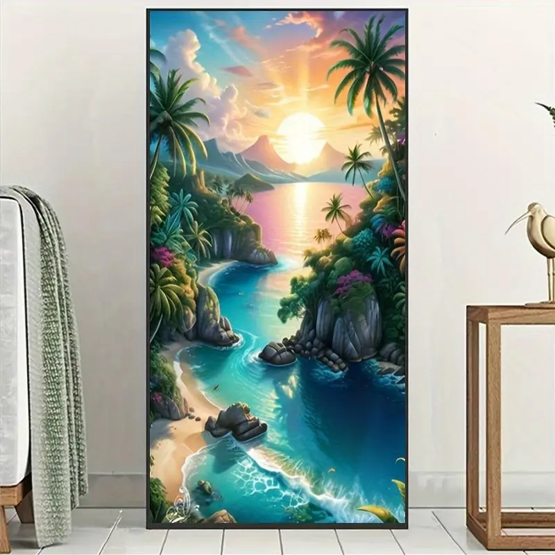 Sunset Beach Pattern Diamond Arts Colorful Painting Kit without Frame, DIY 5D Diamond Arts Crafts Kit, Wall Art Decorations for Home, Diy Craft Supplies, Diamond Painting Kits