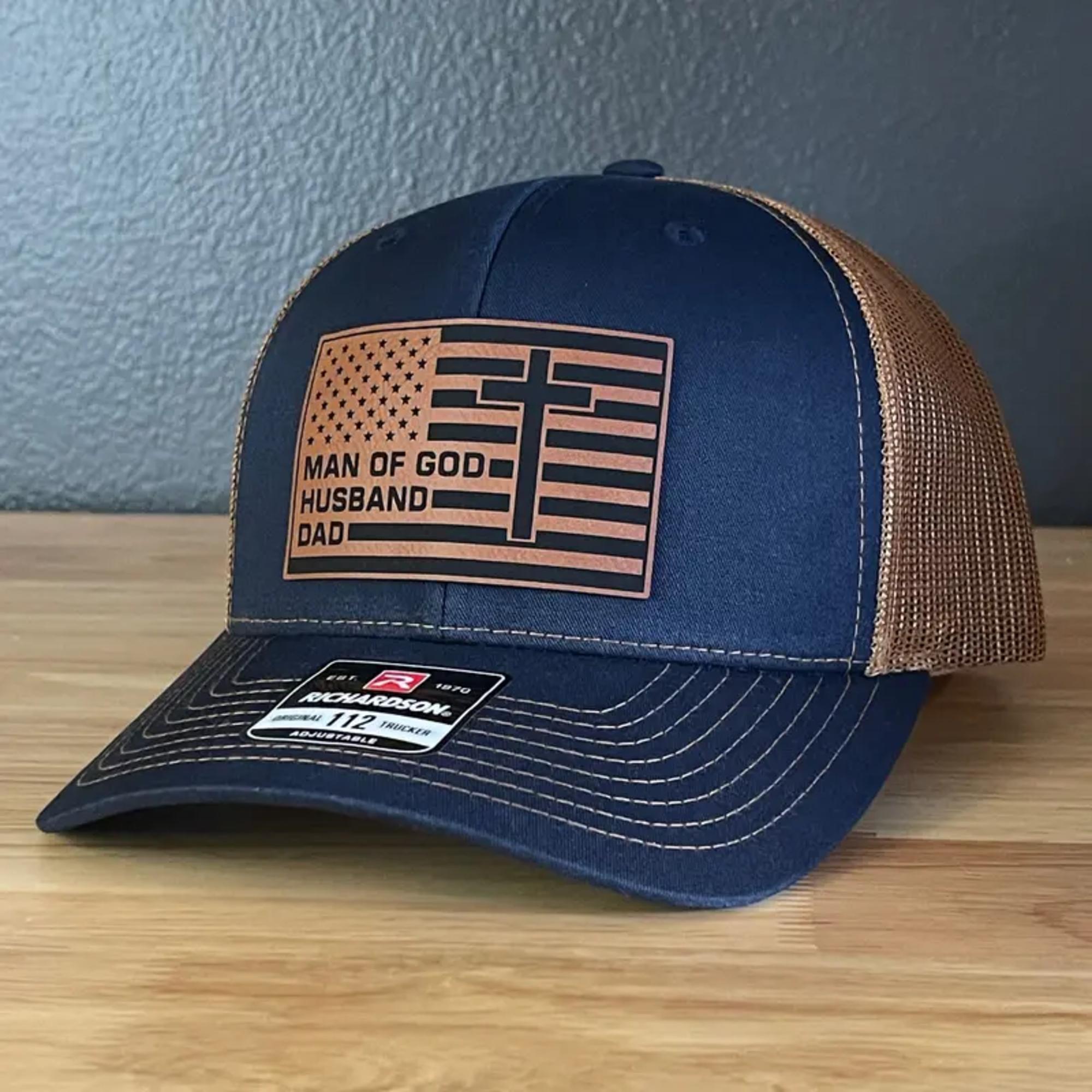 American Flag Man Of God Cross Christian SnapBack Trucker Hat Leather Patch American Flag Man Of God Cross Christian SnapBack Trucker Hat Leather Patch