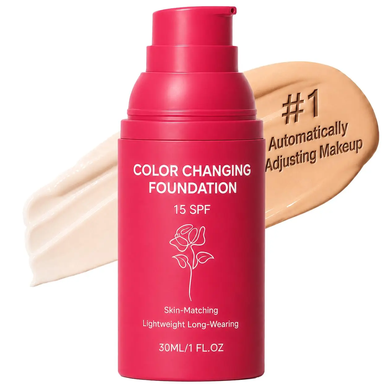 Color Changing Foundation & Concealer for Mature Skin, Self-Adjusting Shade, Moisturizing Hydrating, Fine Line & Wrinkle Coverage, Lightweight Anti-Aging, Natural Skin-Like Finish, 1pc Face Makeup Cosmetic