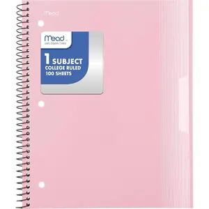 Spiral Notebook, 1 Subject, College Ruled Paper, Plastic Cover, 8-1/2" x 11", 100 Sheets, Pastel Pink (820298B)