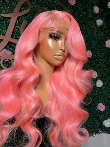 Pink Lace Front Wigs Human Hair 13x6 HD Body Wave Lace Front Wigs Human Hair Pre Plucked Frontal Wig 180% Density Colored Pink Wig 30 Inch