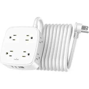 6 Ft Surge Protector Power Strip - 8 Widely Outlets with 4 USB Ports, 3 Side Outlet Extender with 6 Feet Extension Cord, Flat Plug, Wall Mount, Desk USB Charging Station, ETL,White
