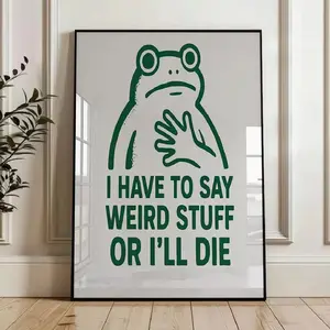 Funny Frog Meme Wall Art Poster, Vintage Retro Canvas Print, Aesthetic Dopamine Decor for Bedroom, Living Room & Apartment