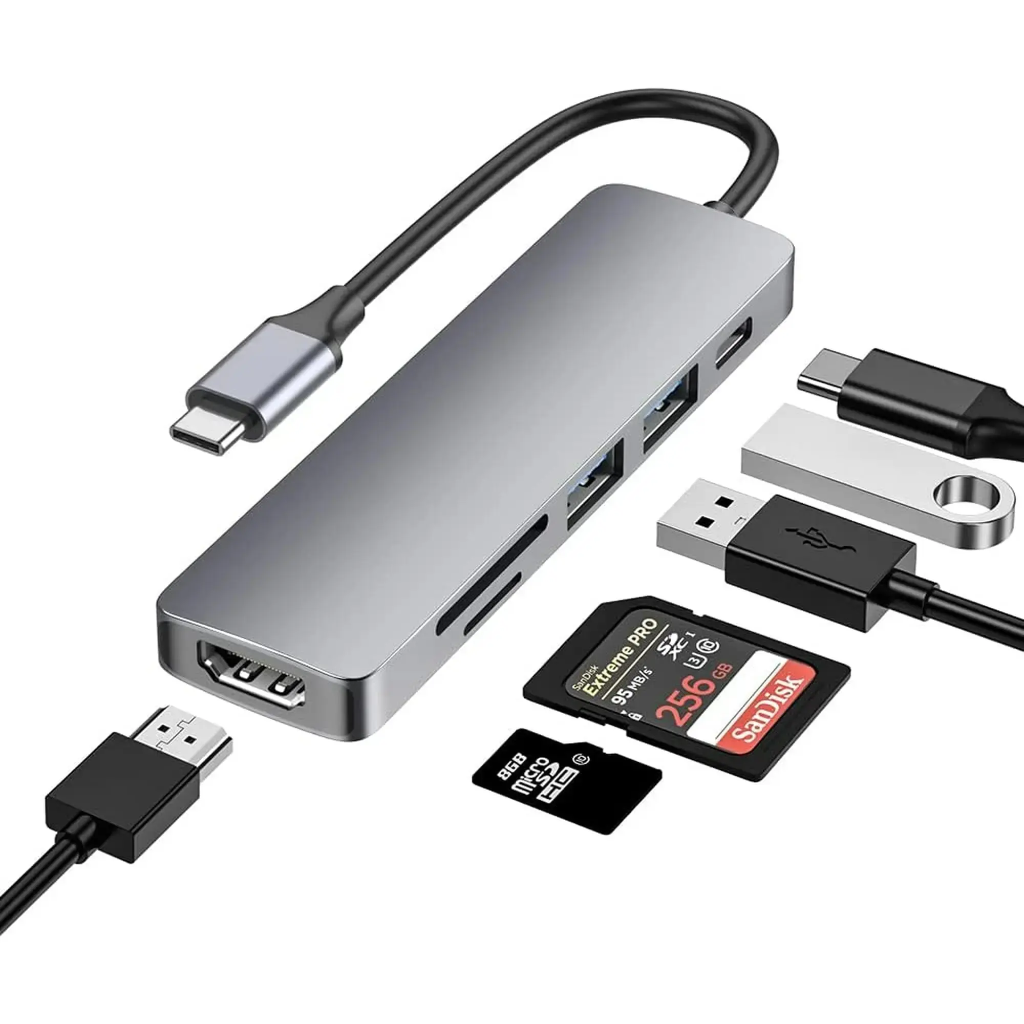 Entronix 6-in-1 USB-C Hub Adapter - HDMI, USB, SD, and PD Converter for MacBook and Laptops