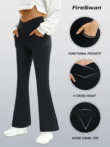 FireSwan Women's Yoga Pants with Pockets Crossover High Waisted Bootcut Pants for Women Gym Workout Flare Leggings