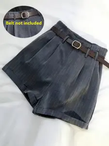 Women's Casual Vertical Striped Wide Leg Shorts, Fashionable Daily Wear, Comfortable Commute Pants, No Belt Included