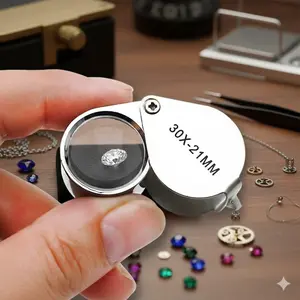 Portable Jewelry Magnifier with Dual Optical Lens for Coin Gemstone Grading Anti-Scratch Folding Design Jewelers Collectors Plant Specimen Observation Pocket Microscope Ready to Use