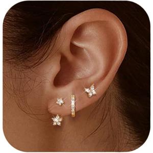 Jstyle 14K Gold Plated  Earrings for Women Earrings for Multiple Piercings Cartilage Stud Small Hoop Dainty Earrings Set Jewelry,summeroutfits,vacationoutfits,beachoutfits