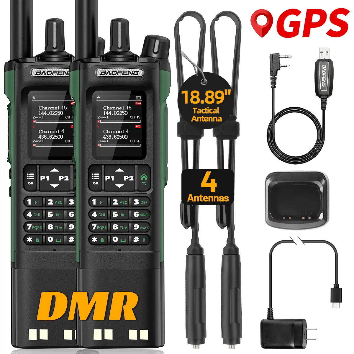 BAOFENG DM-32 DMR Digital Walkie Talkie, Long-Range Handheld Rechargeable Radio Kit with 3800mAh Battery, USB Charging, Remote Control - Travel Gadgets Device for Camping Survival Gear